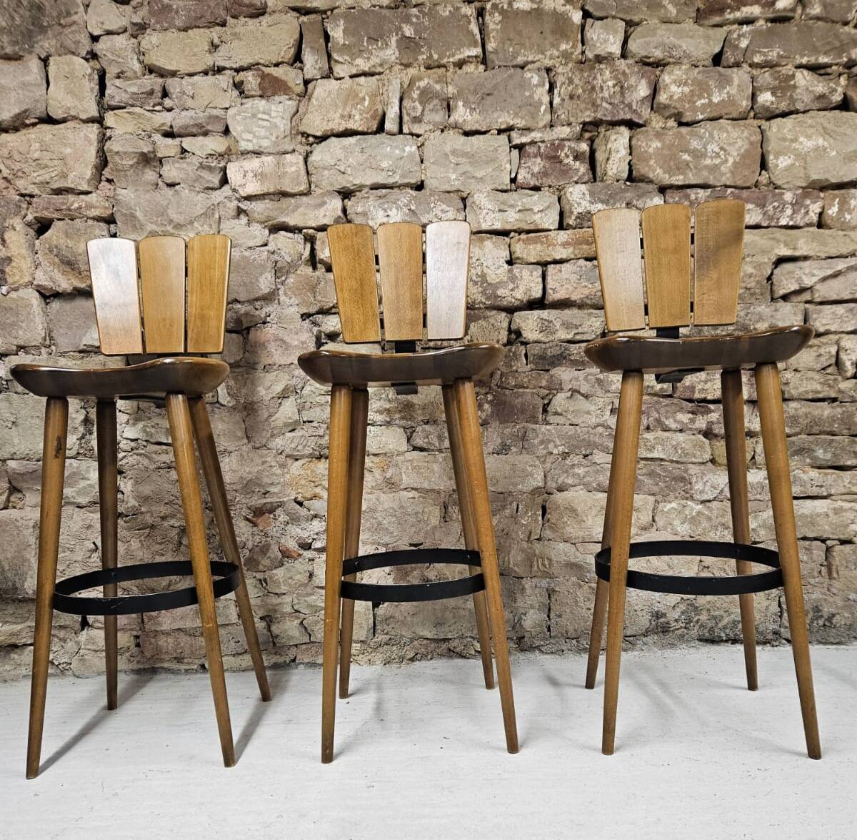 Lot de 3 tabourets de bar 1970 vintage