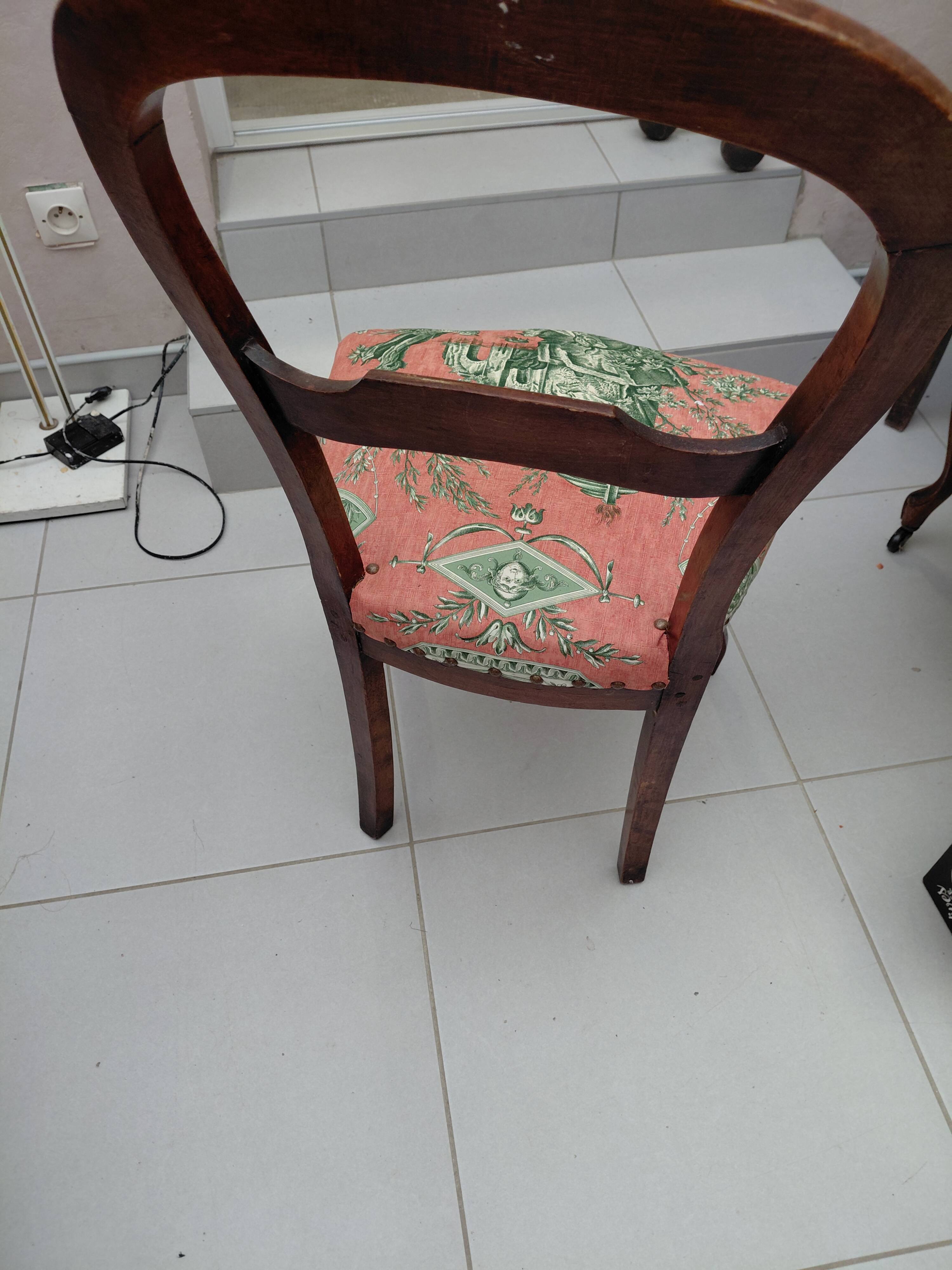Antique chair with Toile de Jouy fabric