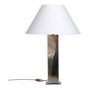 Grande lampe à poser en métal argenté et doré, 1980