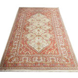Vintage turkish, oriental orange cream wool rug- 154x244cm