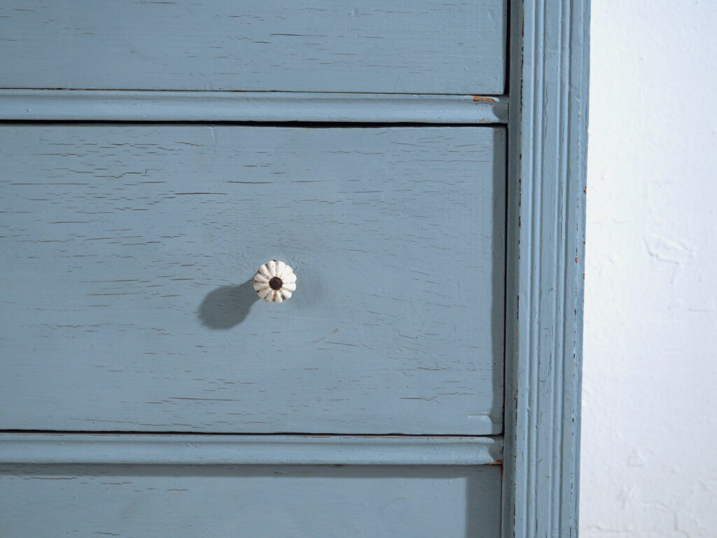 Antique painted pine chest of drawers – European rustic blue chest of drawers – circa 1900