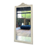 Miroir ancien à fronton et perlé style Louis XVI 178,5cm/86,5cm, miroir d’entre-deux