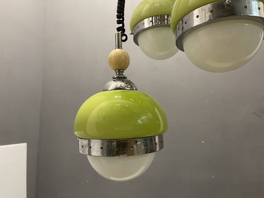 Mid-century lime green opaline glass light pendant