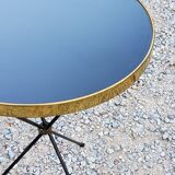 Side table from the 60s Whisky table top in black glass and gilded metal tripod base in