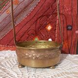 Basket planter with handle, gilded embossed copper mid 20th century