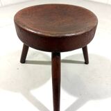 Tabouret trépied rustique ancien en bois, années 1900