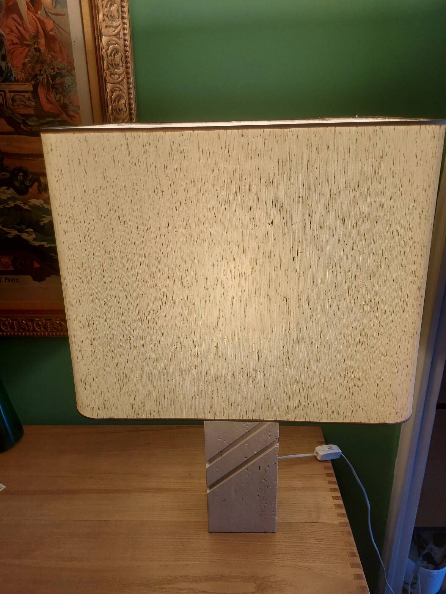 Travertine lamp foot with its original lampshade