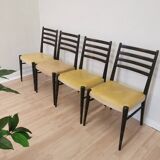 Set of 4 Vintage Wooden Dining Chairs: Beige Faux Leather, Mid-Century Retro