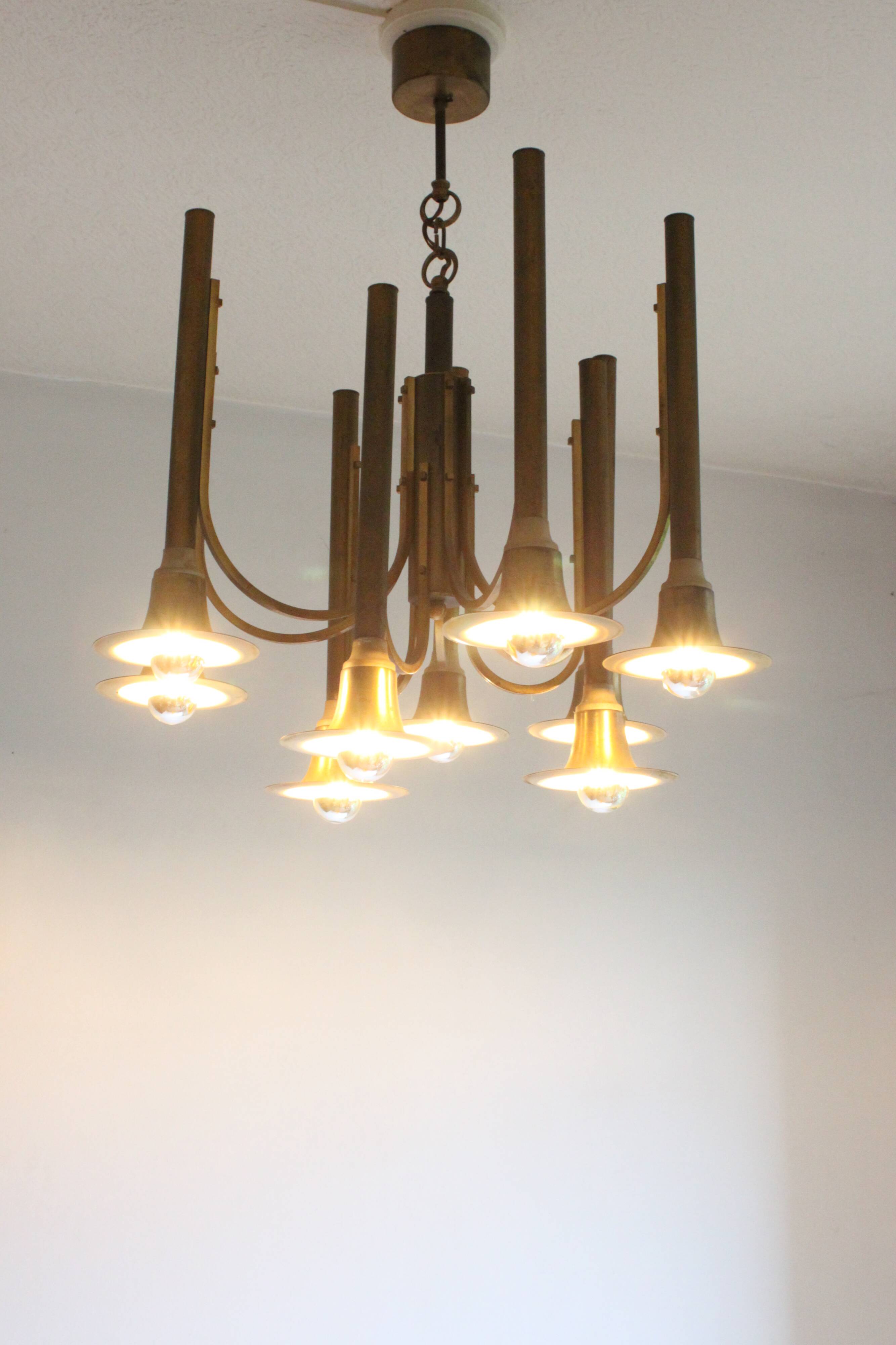 Brass trumpet chandelier, 1970s