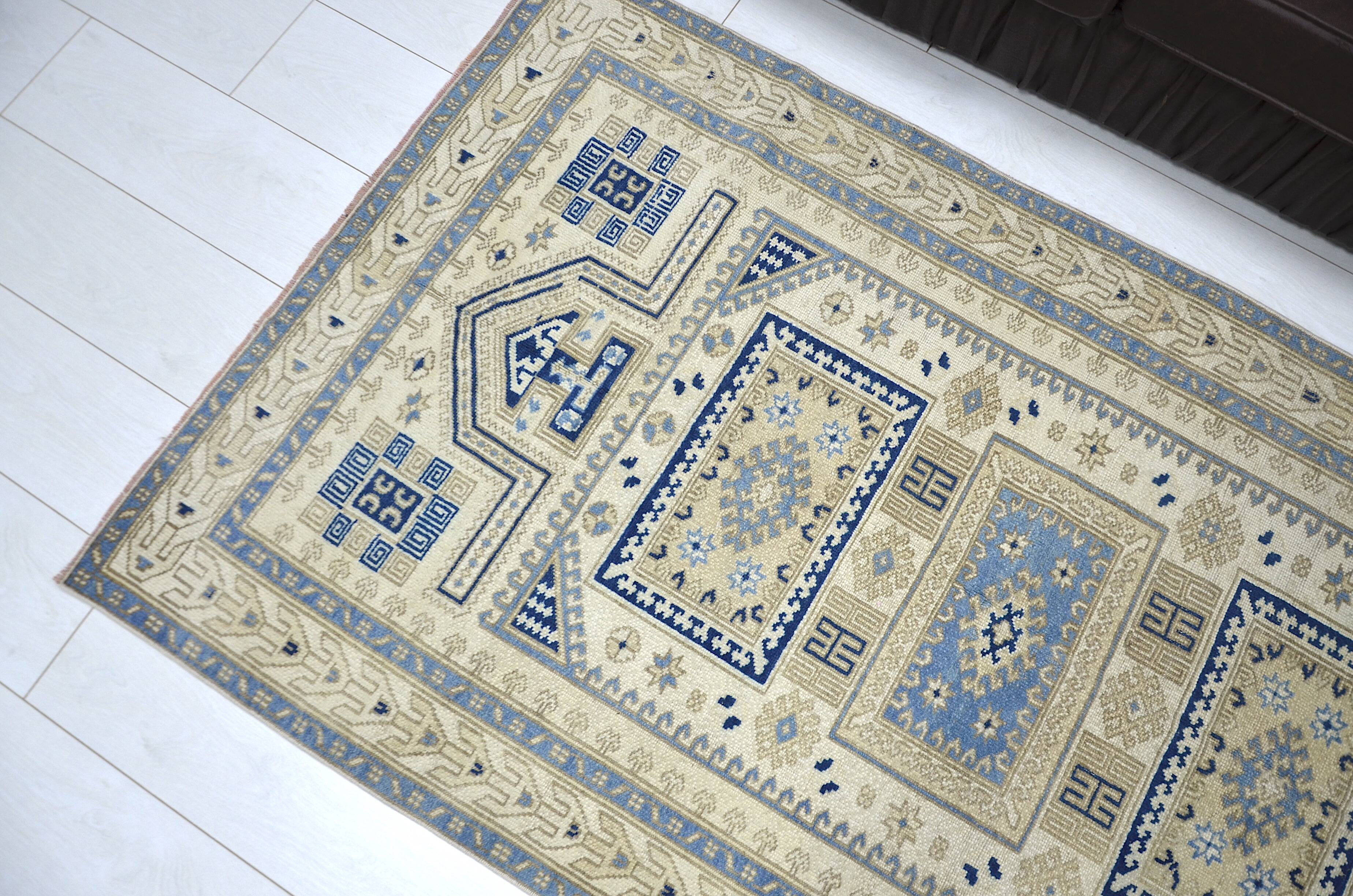 Beige & Blue Turkish Wool Rug sku 2290.