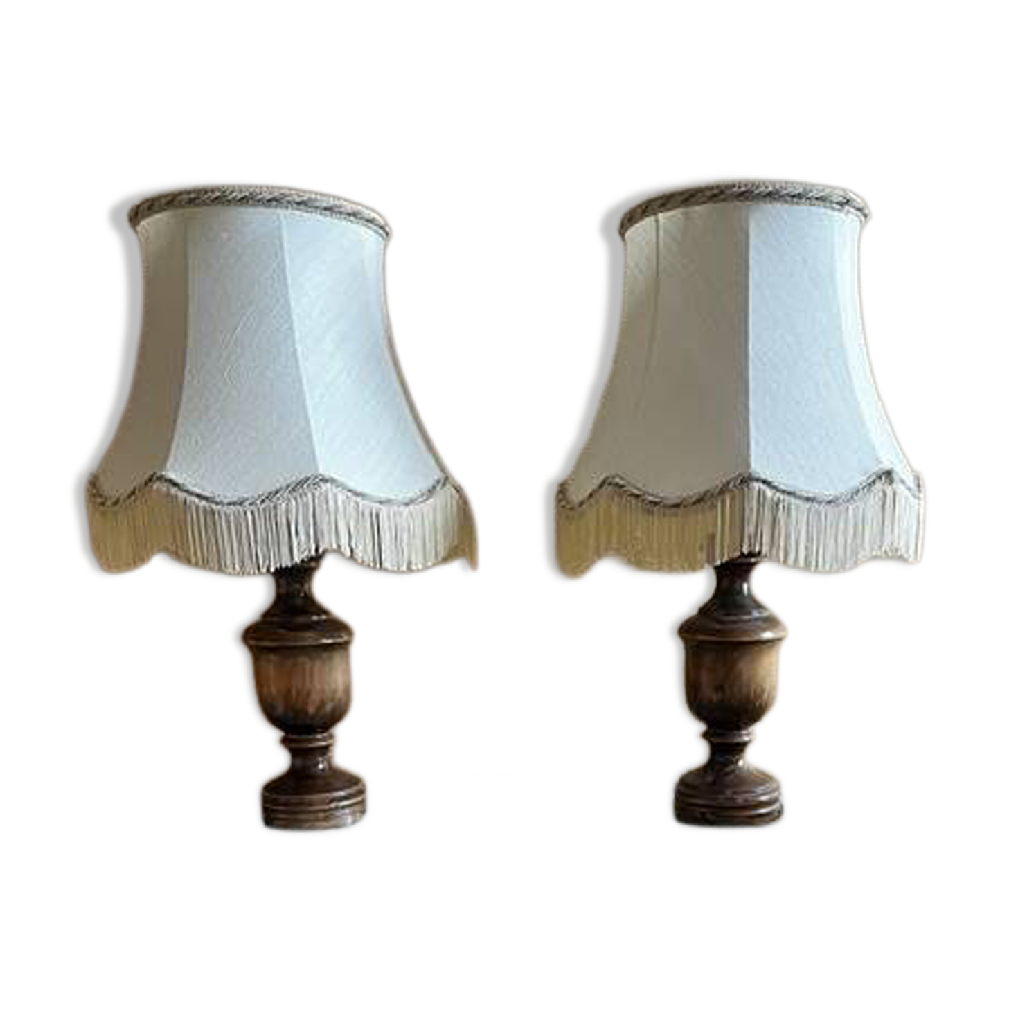 Pair of vintage turned wooden table or bedside lamps.