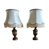 Paire de lampe de tables ou de chevets Vintage en bois tourné
