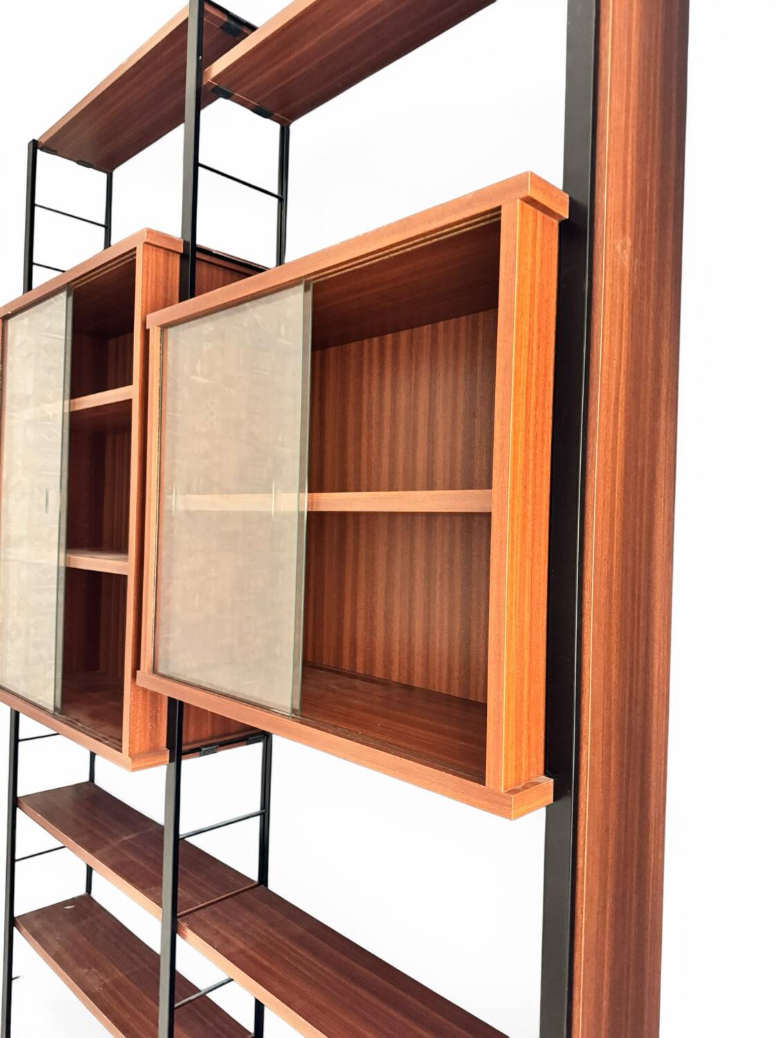 Scandinavian modular library shelves - lacquered mahogany metal 1970