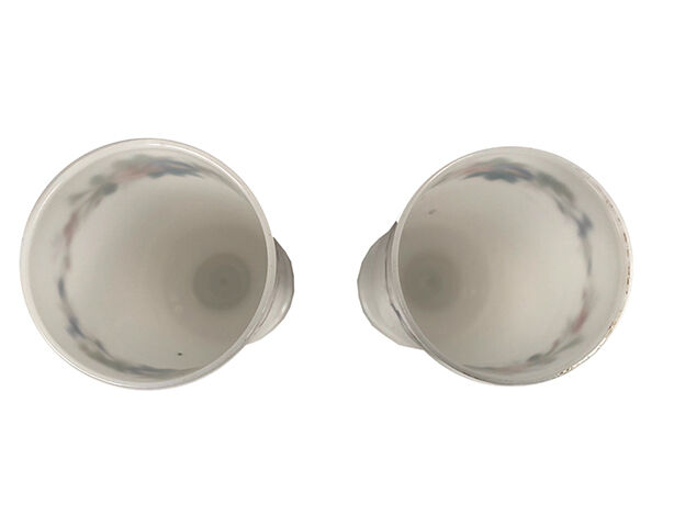 Pair of standing vases, white opaline decorated with flowers