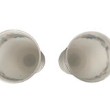 Pair of standing vases, white opaline decorated with flowers