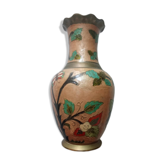 Enamelled brass vase