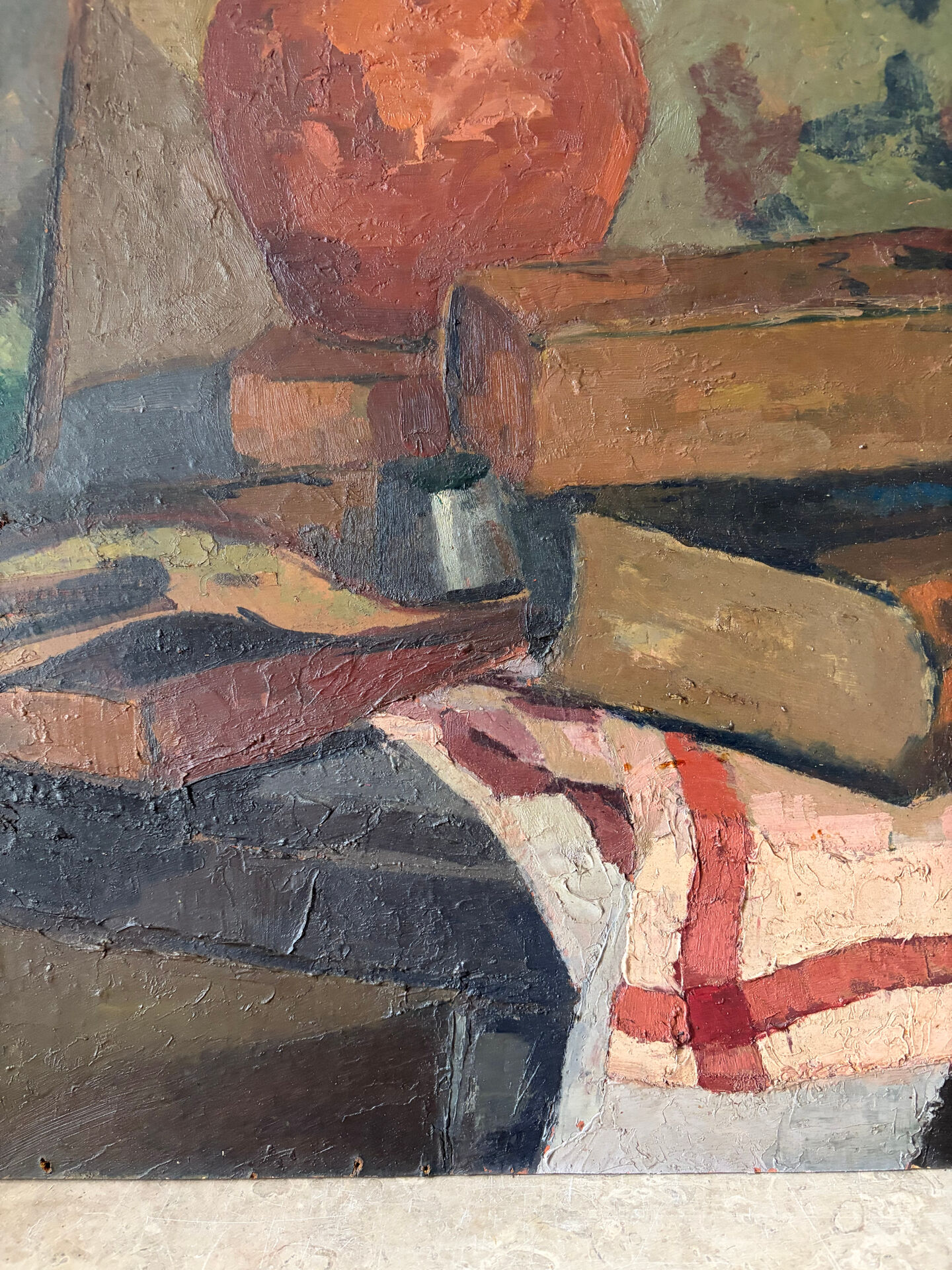 Still life, painter's table, oil on panel
