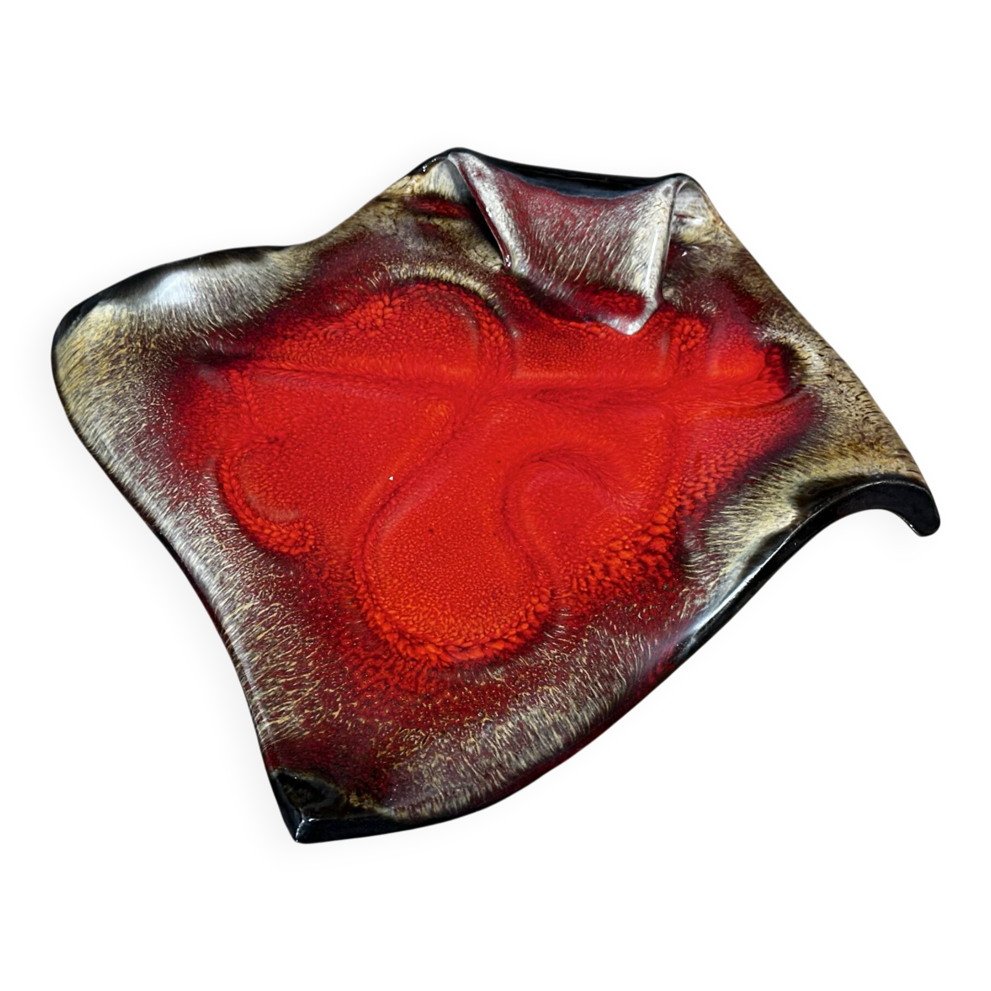glazed red ceramic vide-poche signed - 1960s