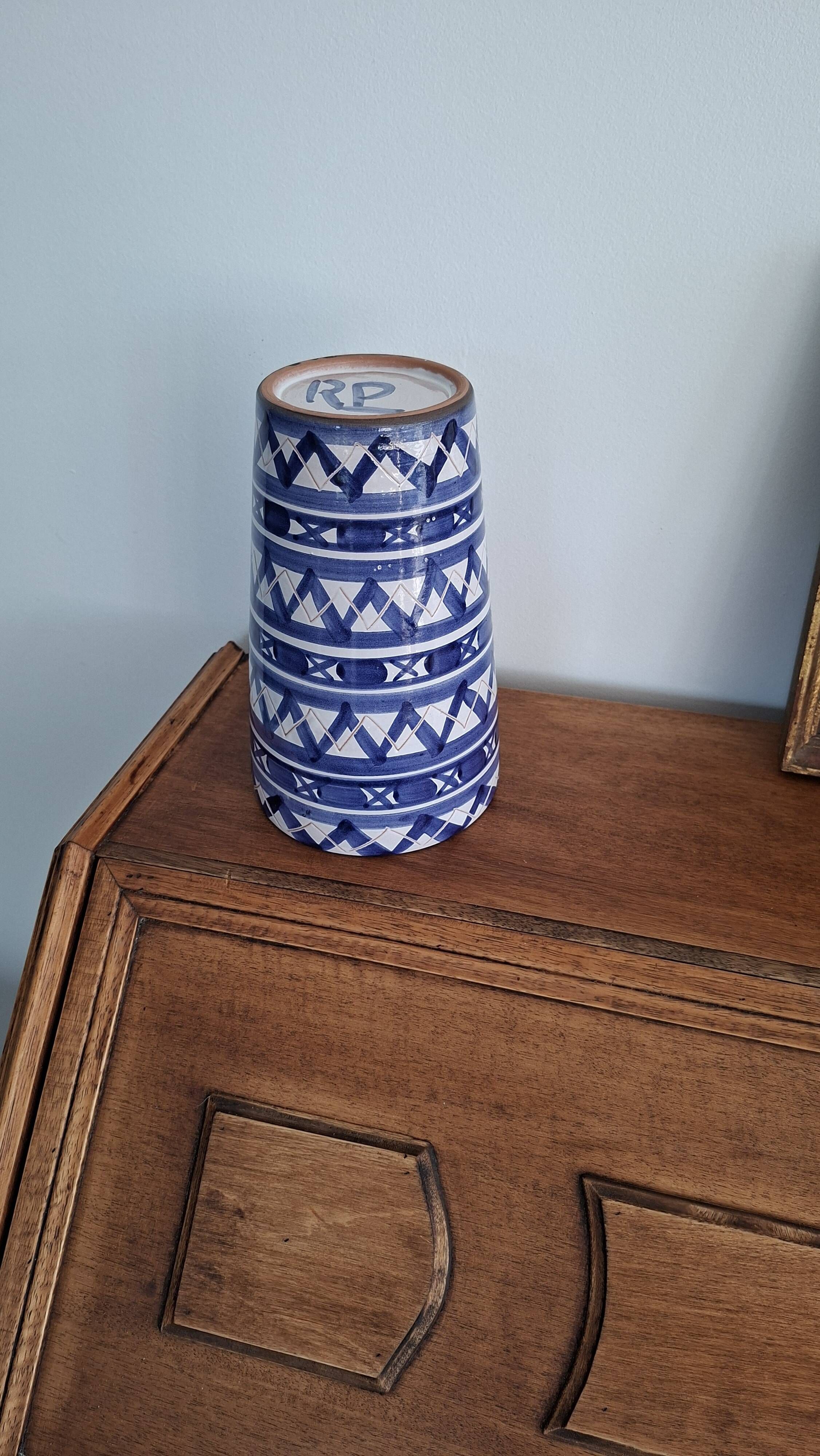 Blue and White Ceramic Decorative Vase Robert Picault