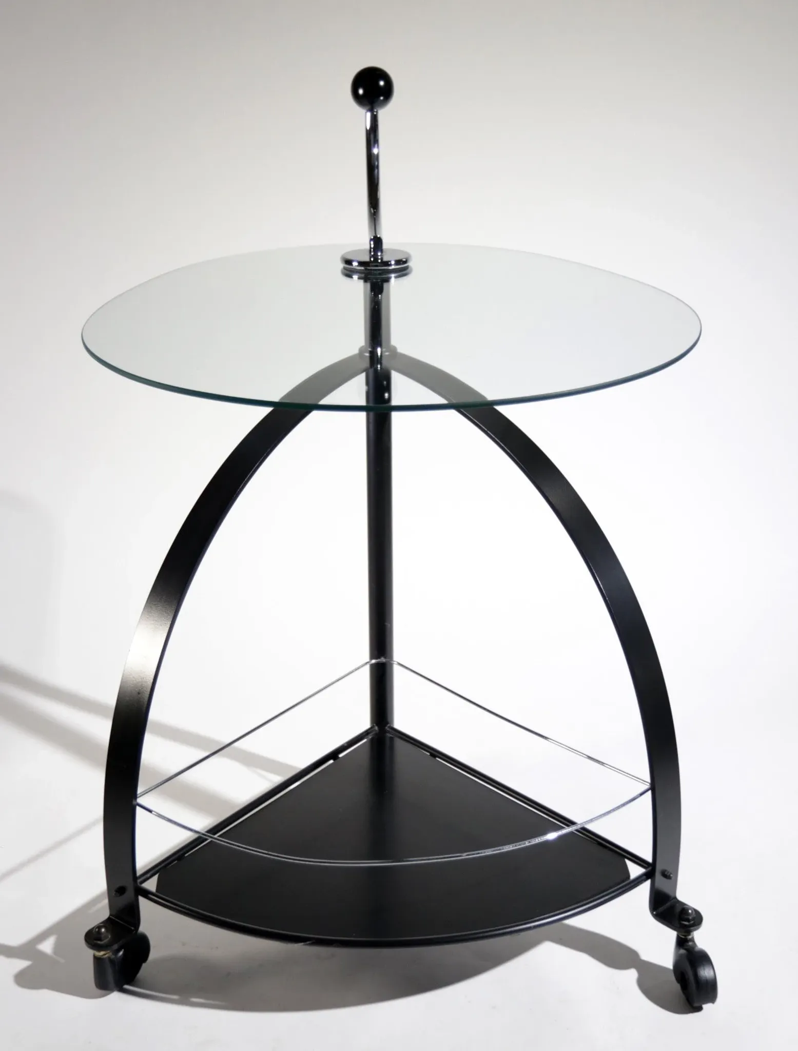 Vintage Bauhaus-style serving trolley with glass top