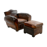 Club armchair and leather ottoman