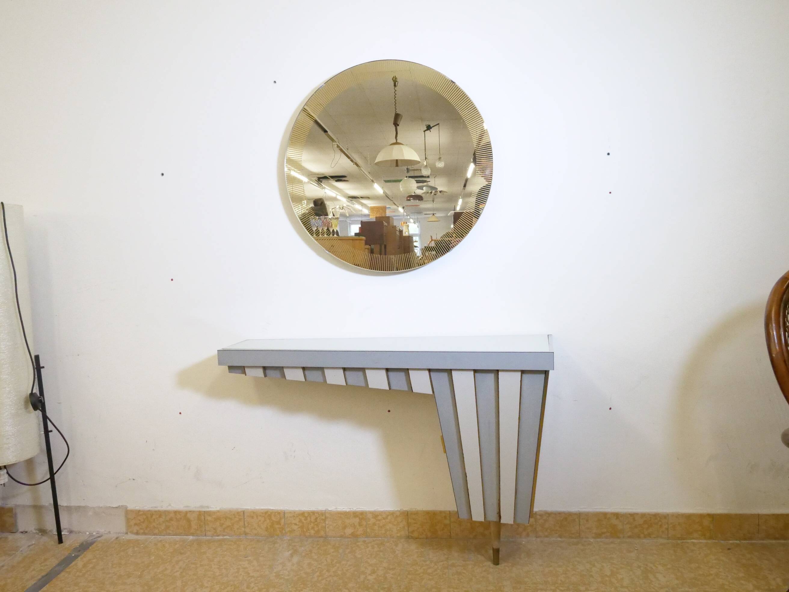 Vintage dressing table with gold trim and mirror, 1950s/1960s
