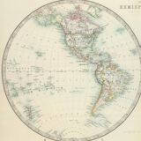 Antique map of the world in hemispheres  1869, w.a.k johnston general atlas