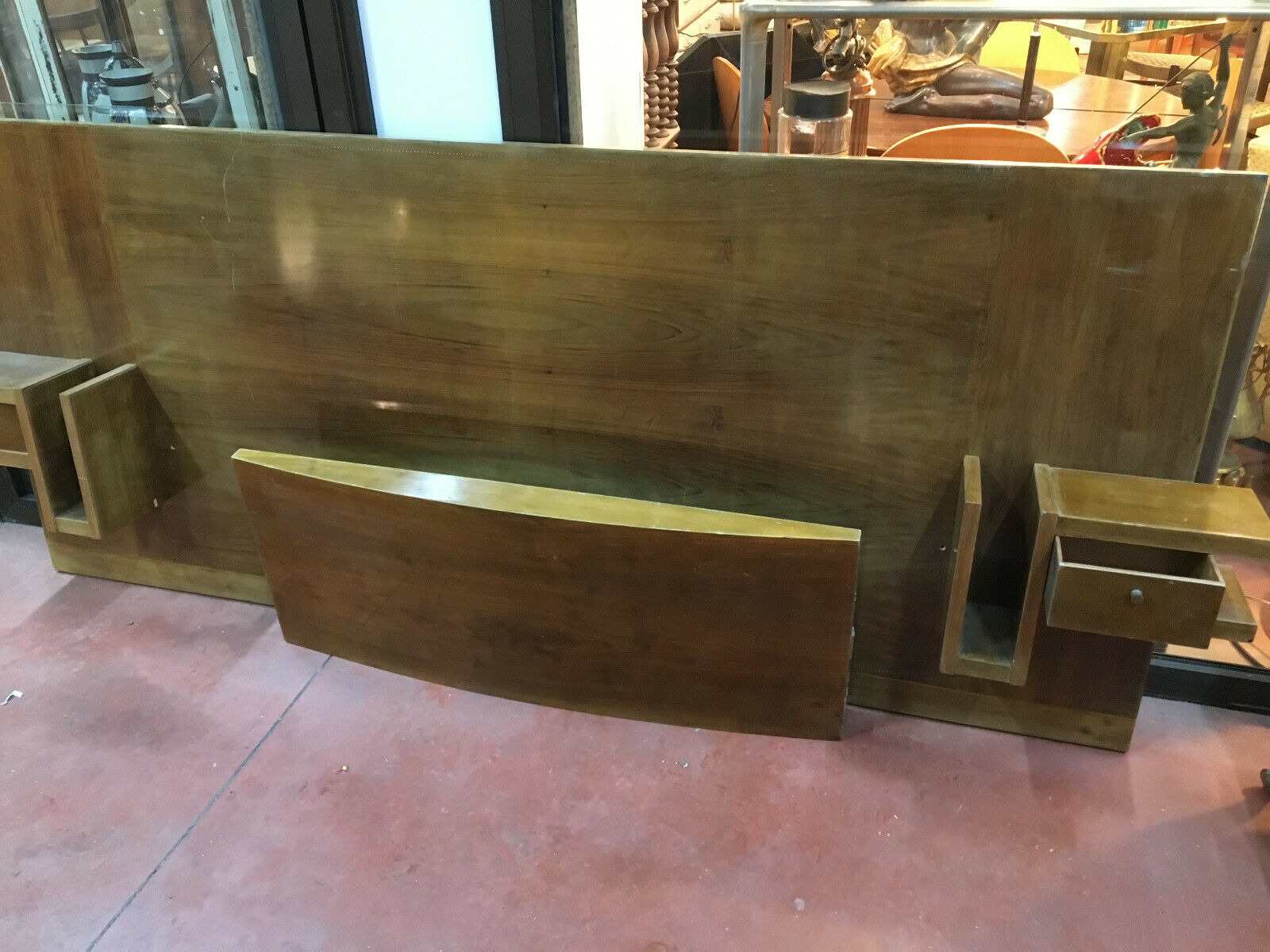 André Sornay walnut wooden headboard with brass nail assembly