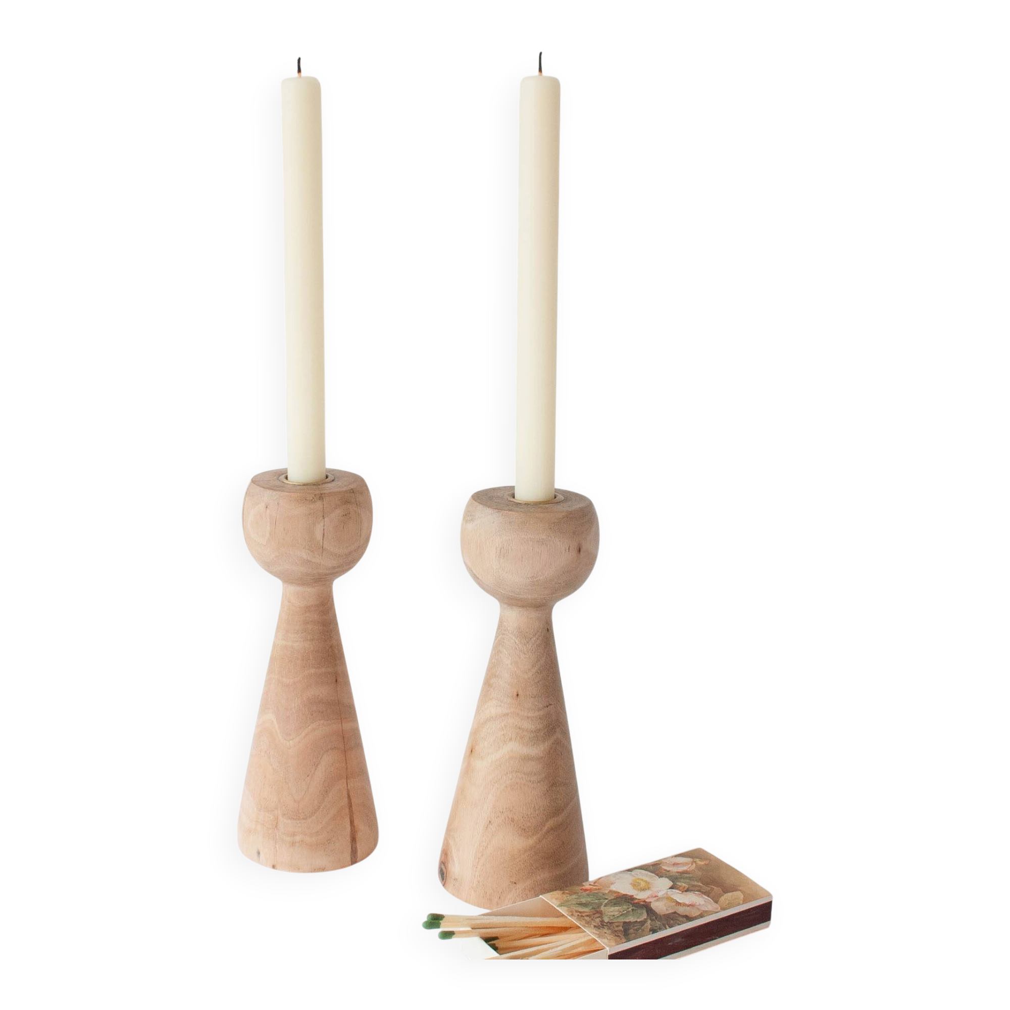 Pair of Wood Candle Holders in Danish Design Style, 1970's