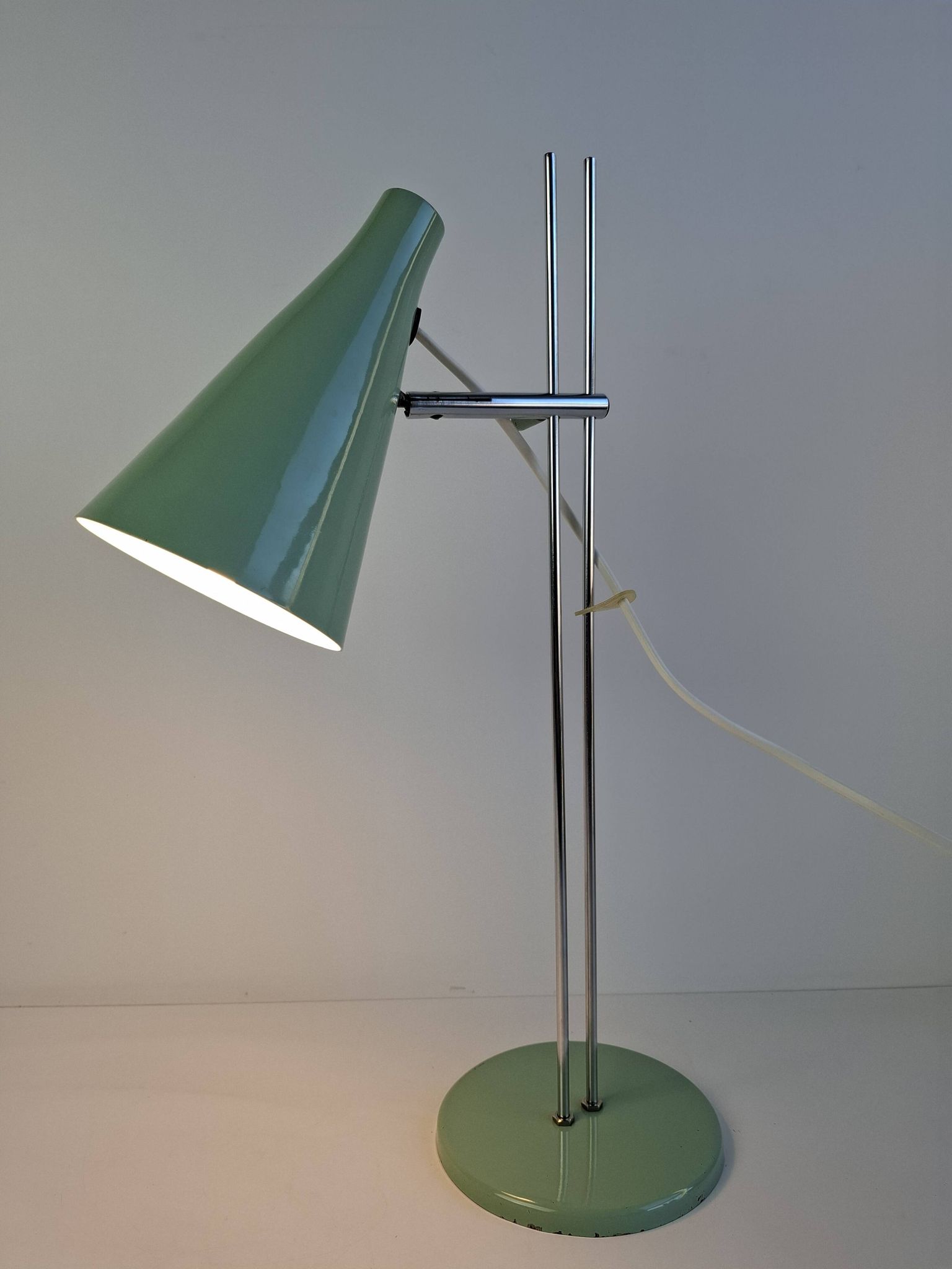 Josef Hůrka for Lidokov Midcentury Modern Table Lamp in Green Metal