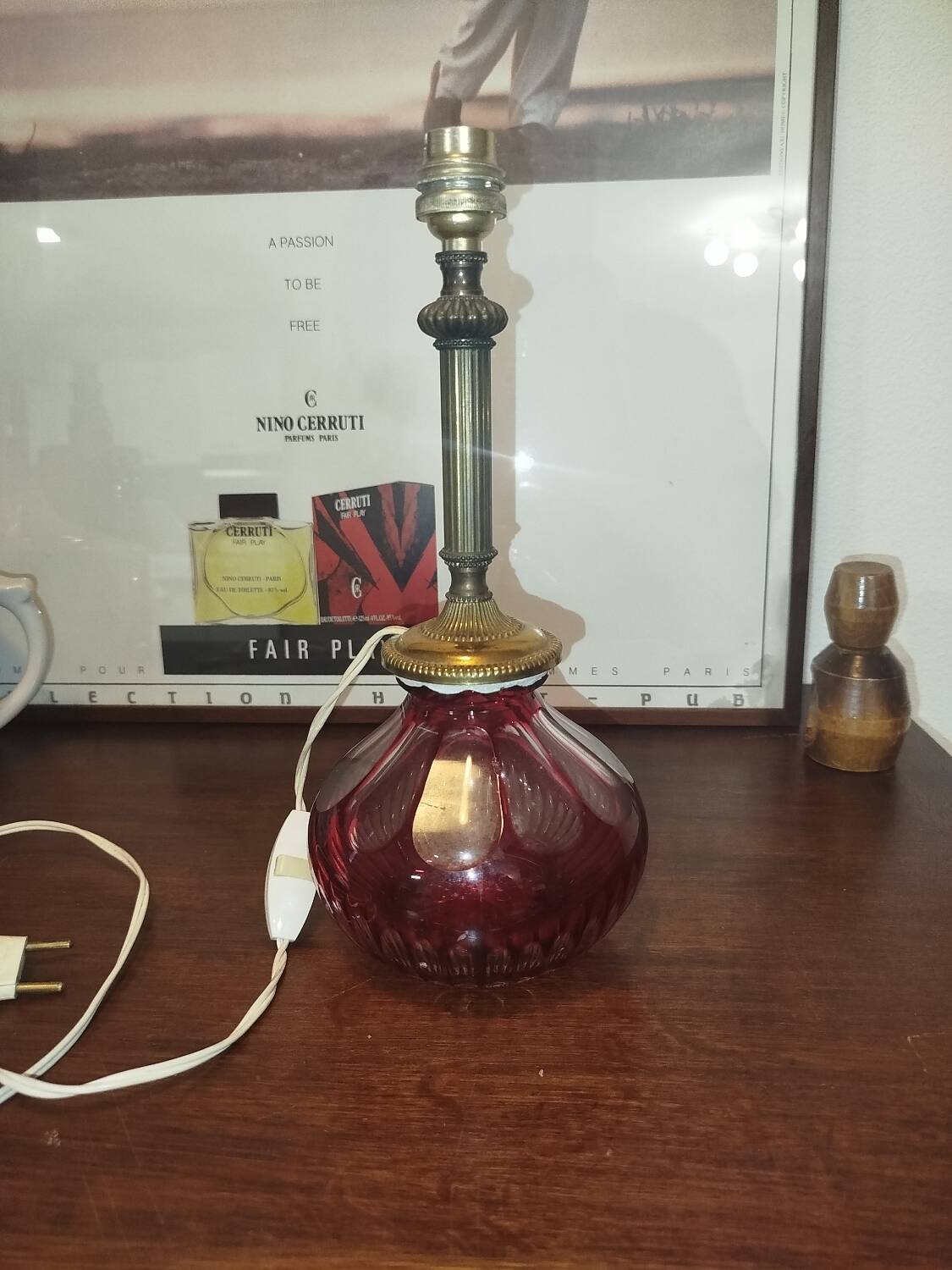 Vintage design ruby blown glass lamp from the 1930s.