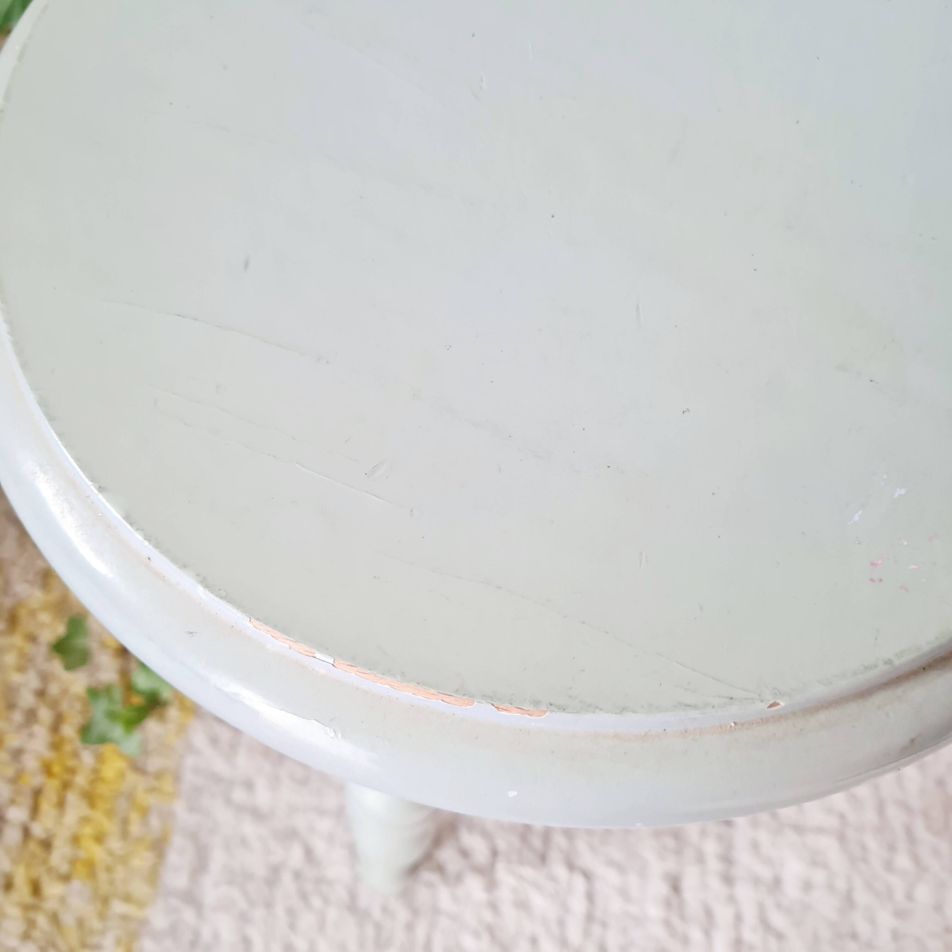 Antique tripod stool made of solid wood in blue.