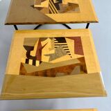 Table basse gigogne marqueterie géométrique design italien vintage