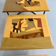 Table basse gigogne marqueterie géométrique design italien vintage
