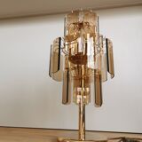 Lampe de bureau vintage en verre fumé : EGLO Leuchten, table dorée autrichienne des années 1980