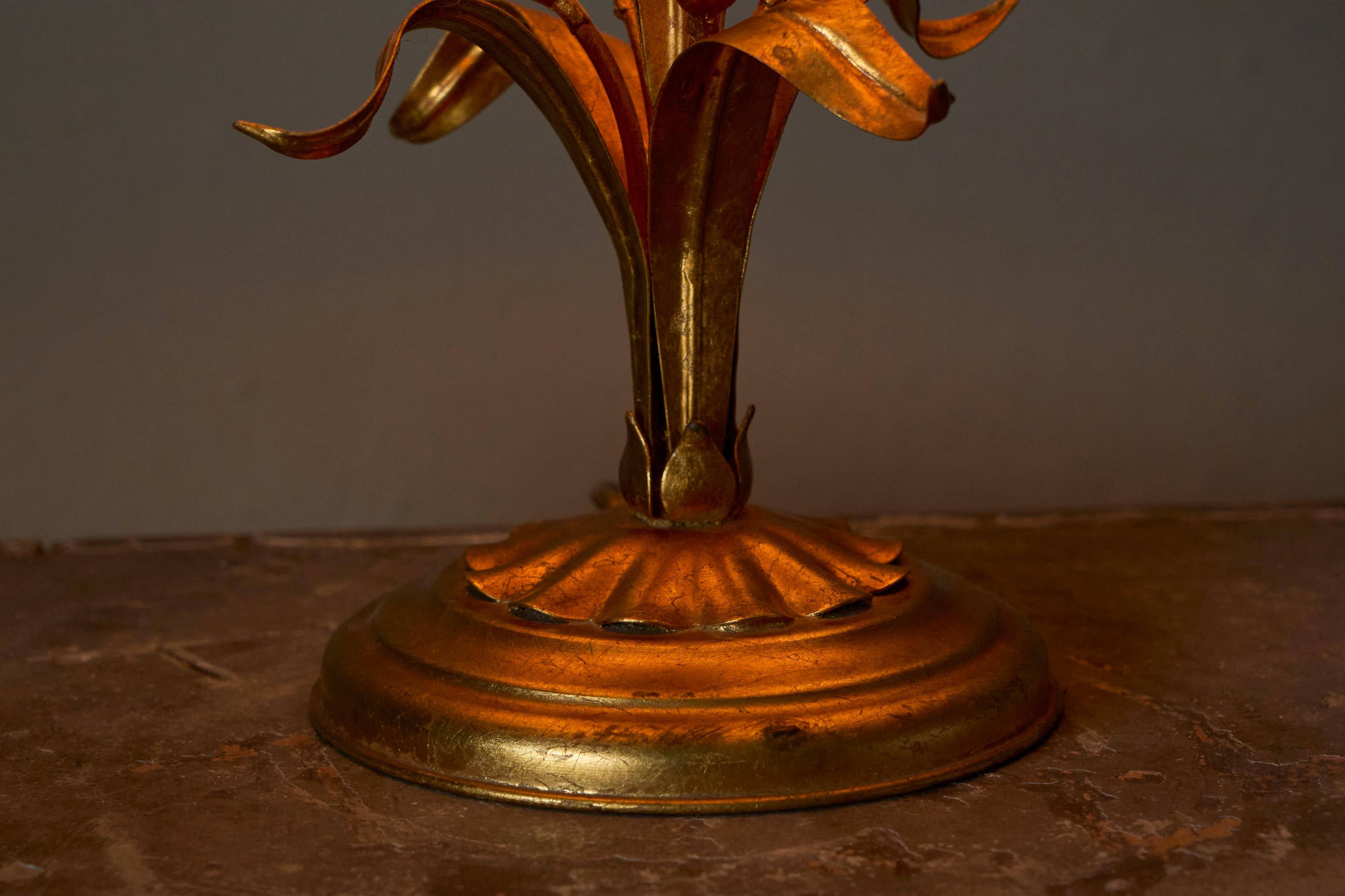 Gold metal table lamp with wheat pattern, mid-20th century.