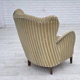 1960s, Danish armchair, light green furniture velour, beech wood.