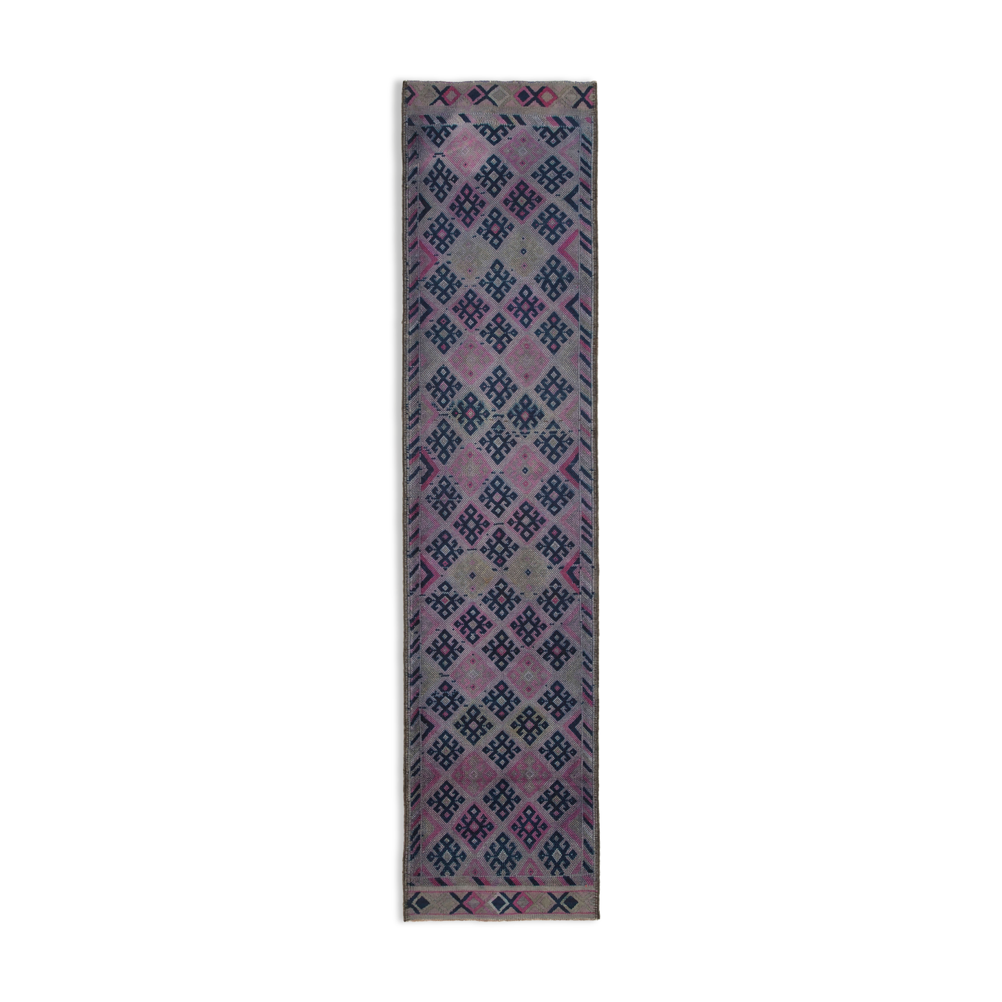 Hand-knotted wool turkish purple runner carpet 95 cm x 406 cm