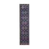 Hand-knotted wool turkish purple runner carpet 95 cm x 406 cm