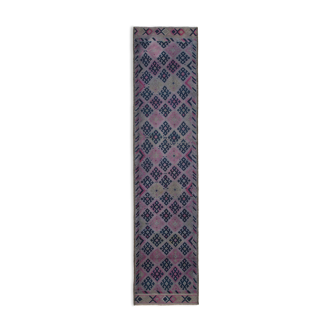 Hand-knotted wool turkish purple runner carpet 95 cm x 406 cm