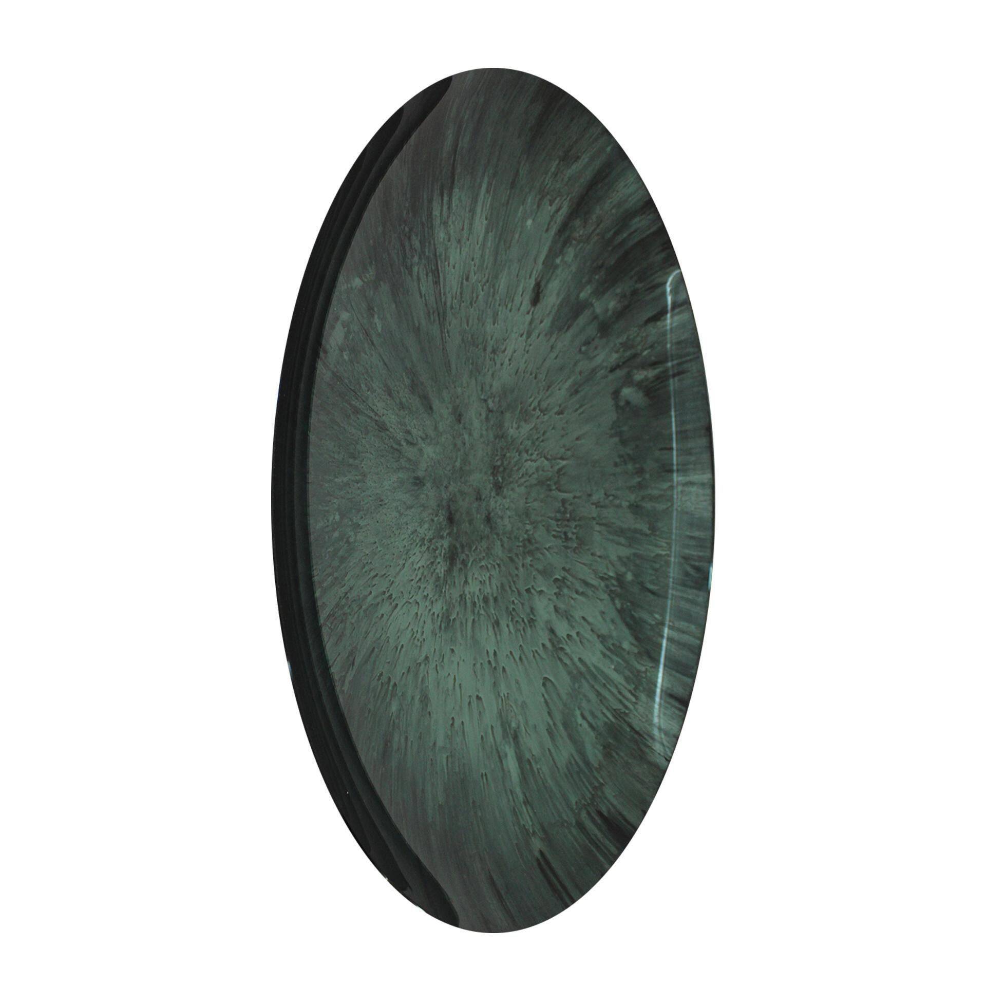 Modern Sculptural Concave Blue Glass Round French Mirror, Unique Piece
