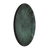Modern Sculptural Concave Blue Glass Round French Mirror, Unique Piece