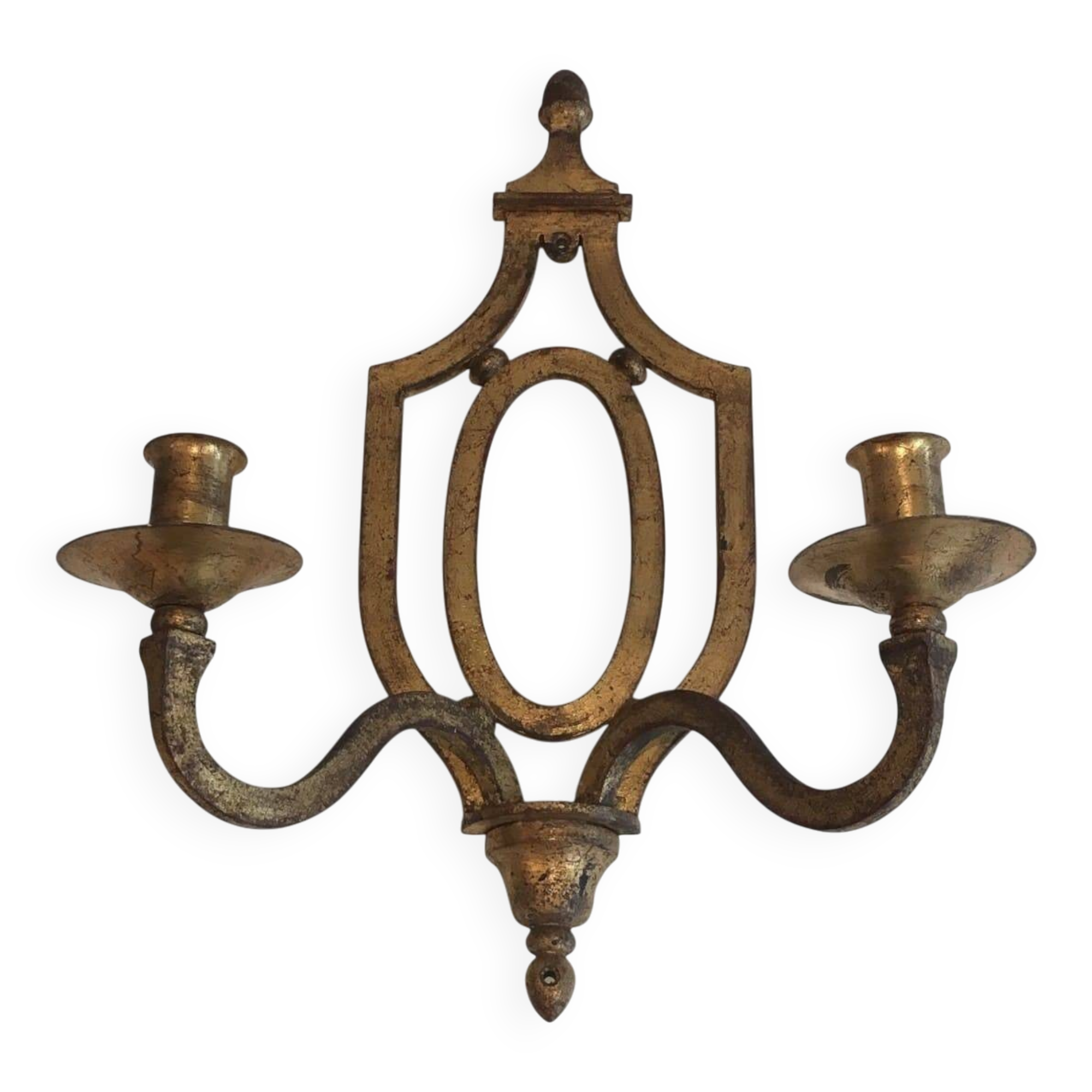 Golden Wrought Iron Wall Light with Oval Shield and Two Arms. French Work.