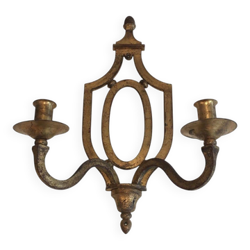 Applique en Fer Forgé Doré à Écusson Ovale et Deux Bras. Travail Français d