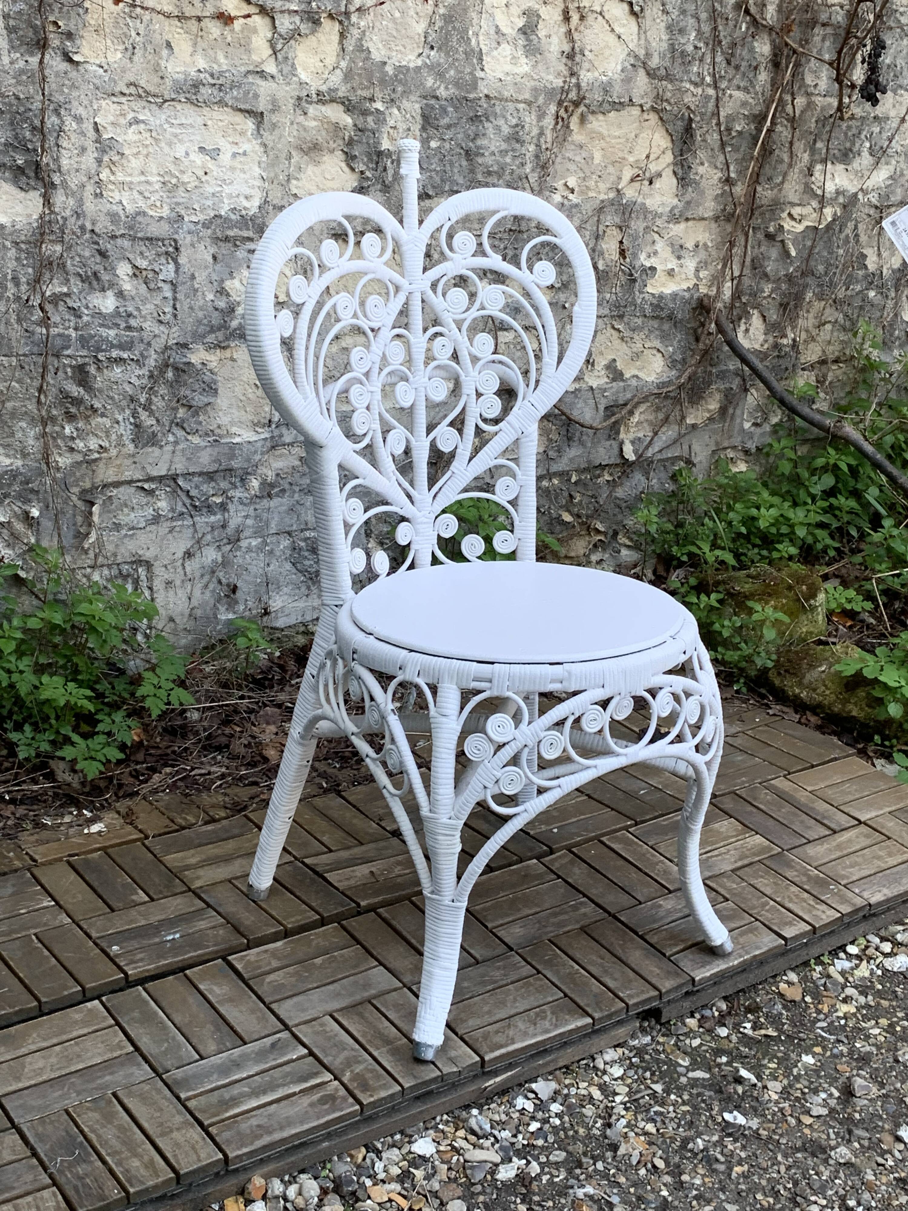 Peacock heart chair, white rattan, 1970s