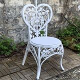 Peacock heart chair, white rattan, 1970s