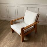 80s pine and boucle armchair