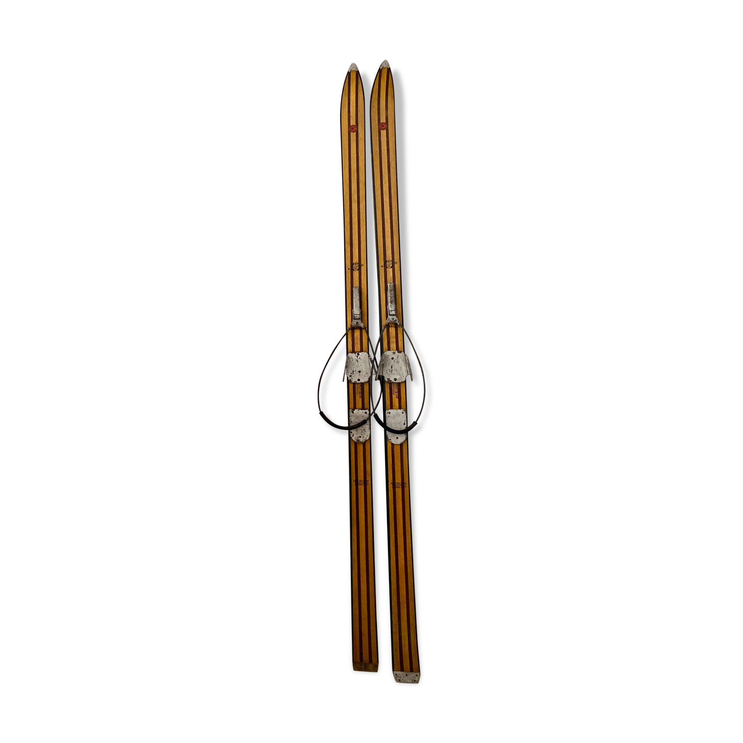 Vintage wooden Rossignol Hickory ski pair