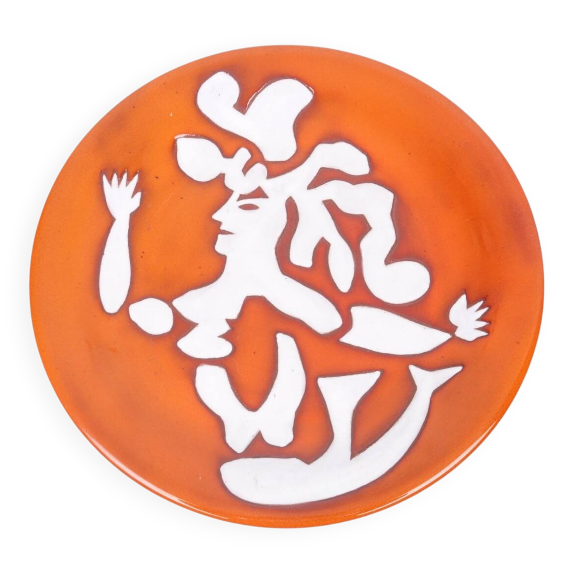 Jean lurcat in saint vicens orange enameled ceramic plate