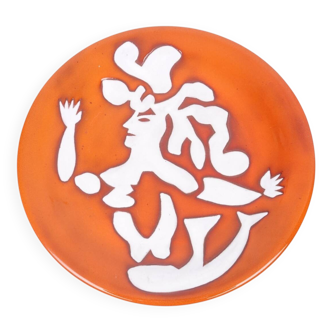 Jean lurcat in saint vicens orange enameled ceramic plate